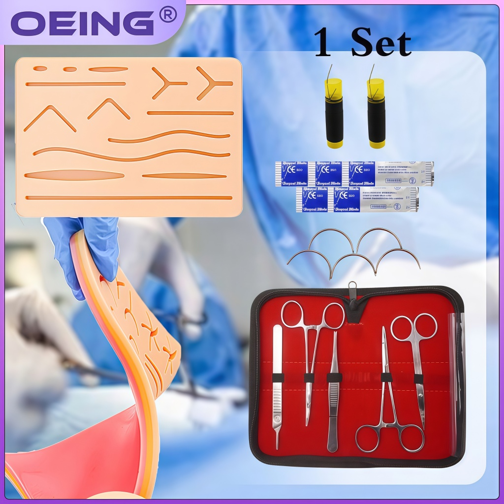 Model Kit Tool Set - ชุดฝึกเย็บแผลสำหรับนักศึกษาแพทย์ 1-2 ชุด ชุดแผ่นซิลิโคนสำหรับฝึกเย็บแผล พร้อมแผ่นจำลองผิวหนังและชุดเครื่องมือฝึกปฏิบัติการผ่าตัด