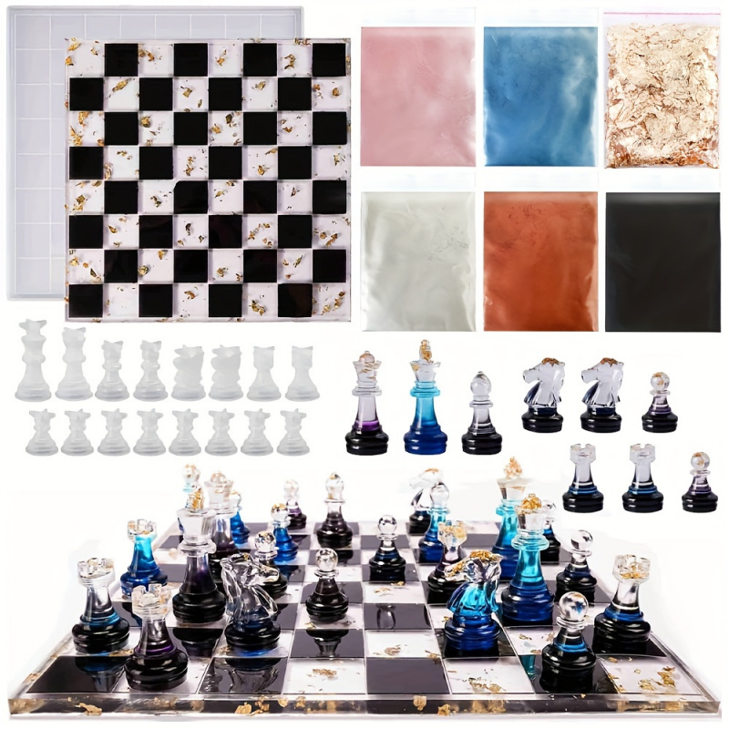 Resin Kit Cast - ชุดหมากรุก 23 ชิ้นพร้อมแม่พิมพ์ซิลิโคน - ชุดหัตถกรรม DIY